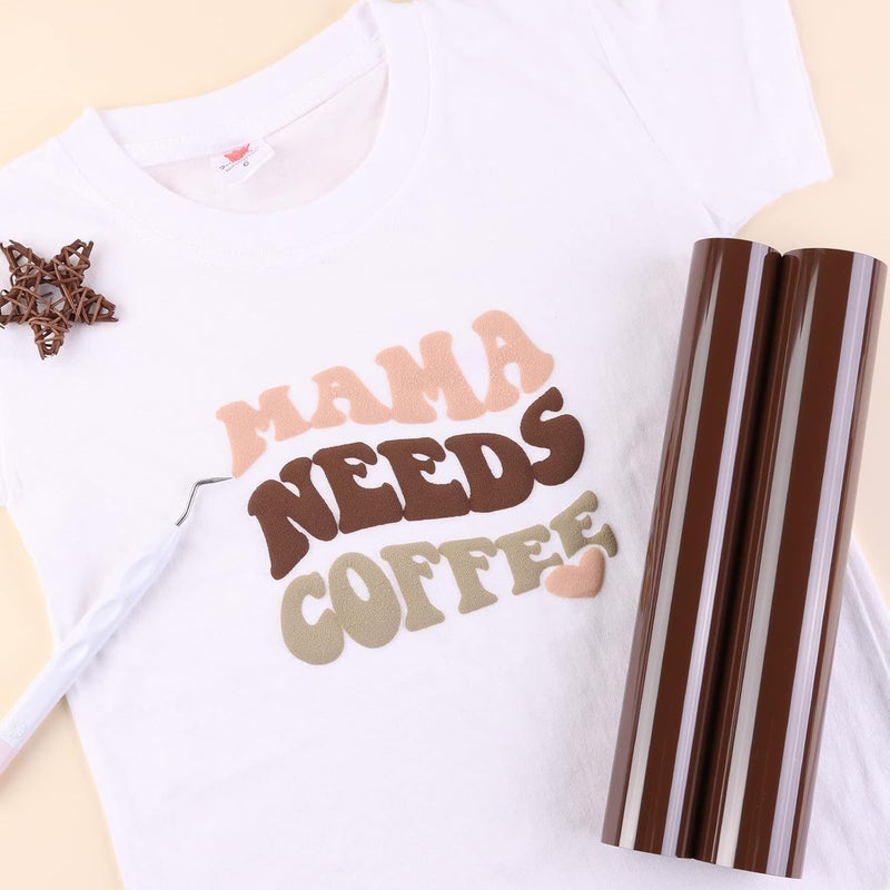 Tintnut Puff Vinyl Heat Transfer - 10inches x 6ft 3D Brown Derby Puff HTV Roll Heat Transfer Vinyl Foaming Colorful Puffy Iron on Vinyl for T-Shirts DIY Compatible with Cricut or Silhoutte Cameo - Image 4
